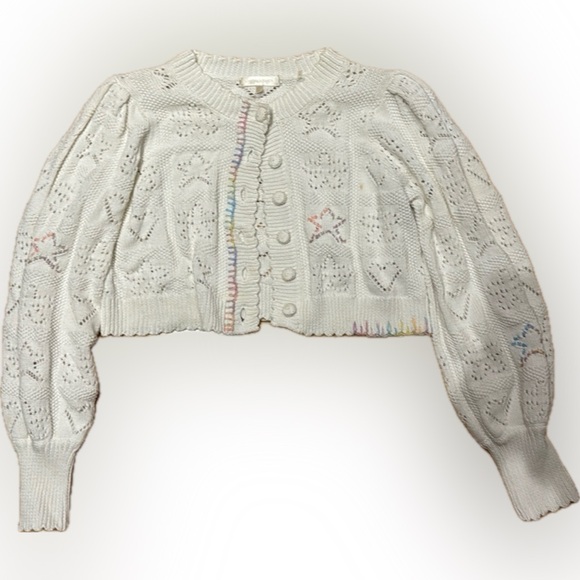 Loveshackfancy cream cropped cardigan embroidered pastel rainbow - Picture 7 of 7
